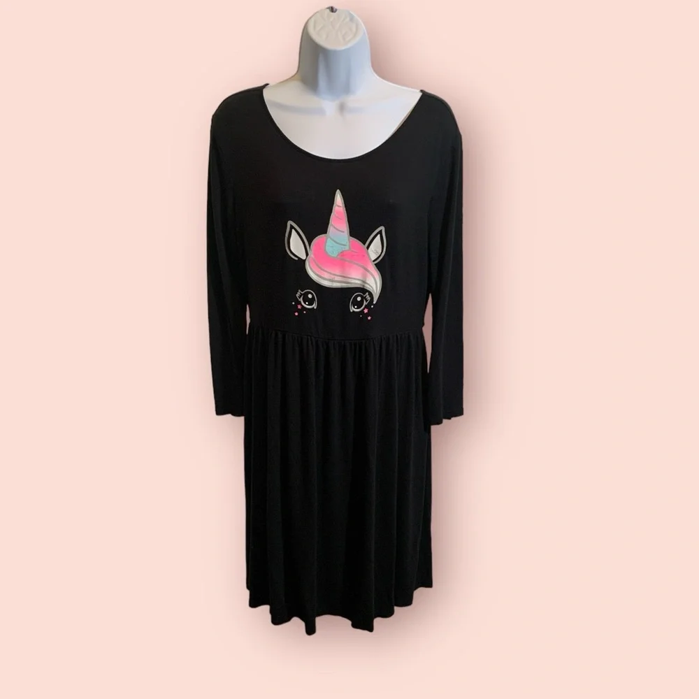 Justice Girls Black Unicorn Dress Size 18 Plus